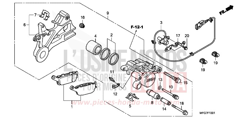 REAR BRAKE CALIPER (CB600FA/FA3) for CB600F Hornet ABS PEARL NIGHTSTAR BLACK (NHA84) from 2009